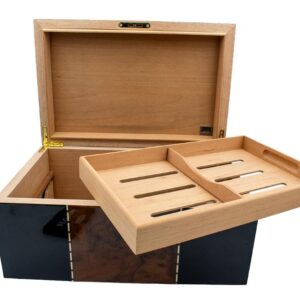 Conte Desktop Humidor - Piano Black with burl veneer inlay (45-80 Count)