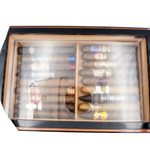 Aveiro Desktop Humidor - Cherry Veneer Glasstop Inlay (80-125 Count)
